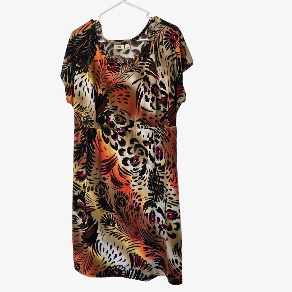 Cato Mixed Print Dress Abstract Feather Size XL Beautiful Fall Colors